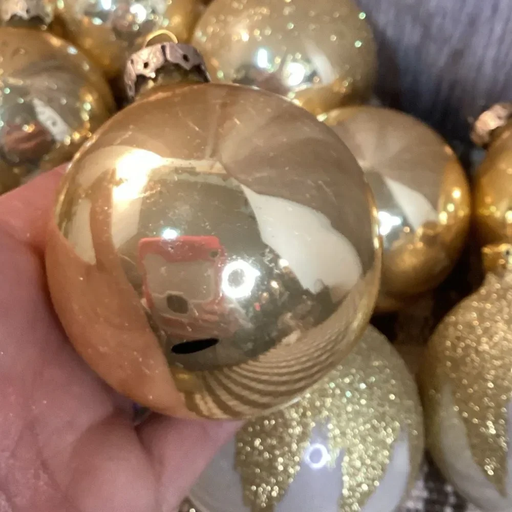 Elegant Gold Vintage Glass Holiday Ornaments 3 Different Designs (12 Total)